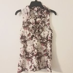LOFT Sleeveless Floral Fuffle Blouse Size XS Petite